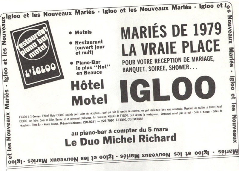 Publicité de Hotel Motel L'Igloo en 1979