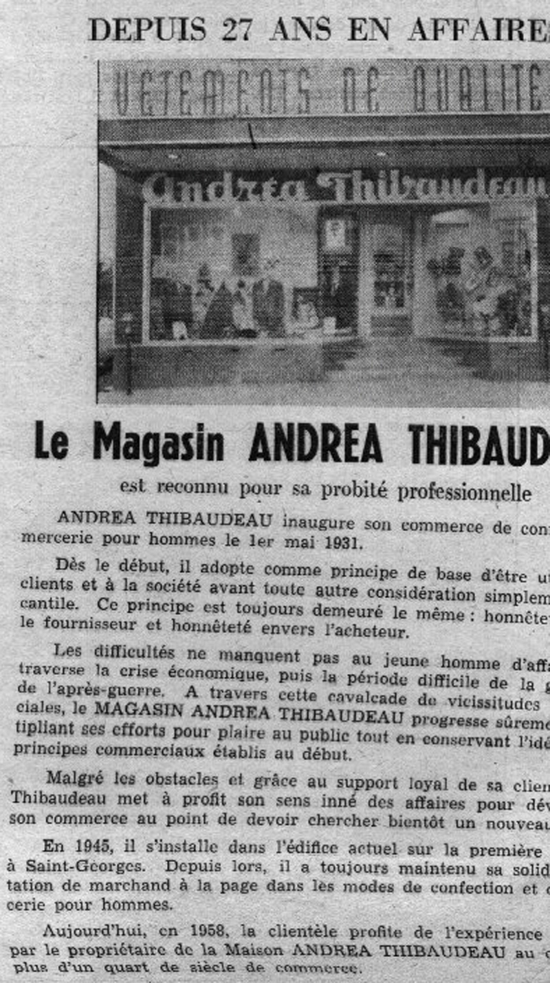 Le magasin Andréa Thibodeau  en 1958