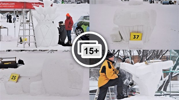 Ananas, escargot et petit gâteau : des sculptures sur neige pour tous les goûts à St-Georges
