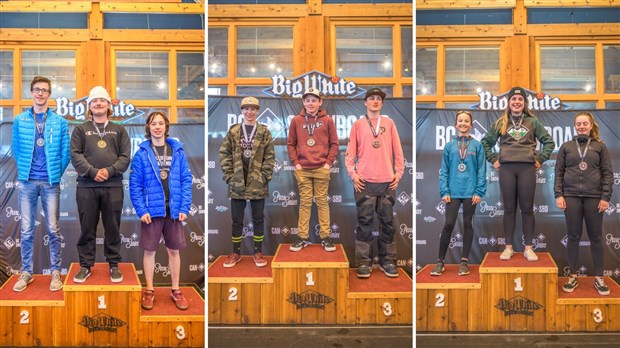 Trois athlètes du Club Excellence snowboard cross du Mont-Orignal dans l’Ouest canadien