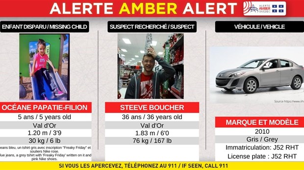 Alerte AMBER : Océane Papatie-Filion retrouvée saine et sauve