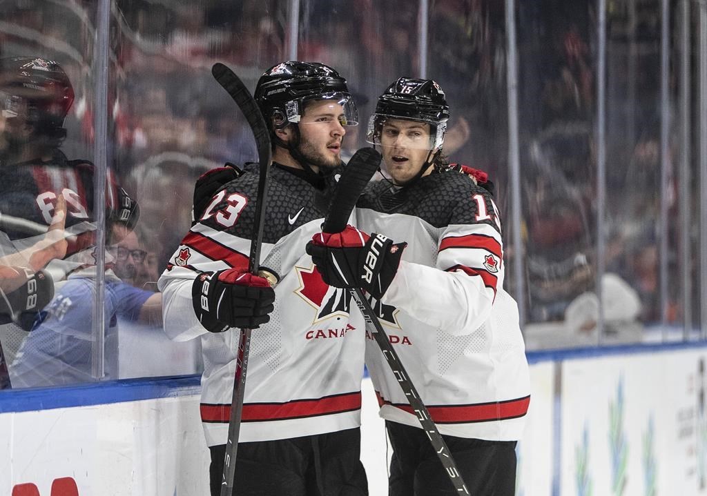 Joshua Roy scores in Canada’s win over Slovakia