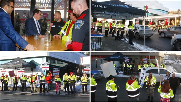 Des paramédics manifestent devant Bernard Drainville à Saint-Georges